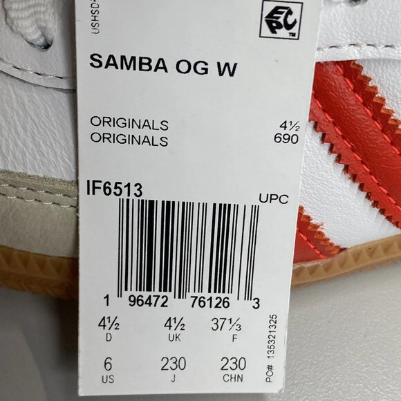 NEW ADIDAS Women’s Samba OG Sneakers – White/Red Size 6 Leather Low-Top IF6513 - Picture 4 of 6